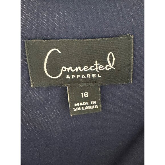 Connected Navy Blue Floral Print Mesh High-Low‎ Ruffled Midi Dress w/Tie Size 16 - Picture 6 of 7